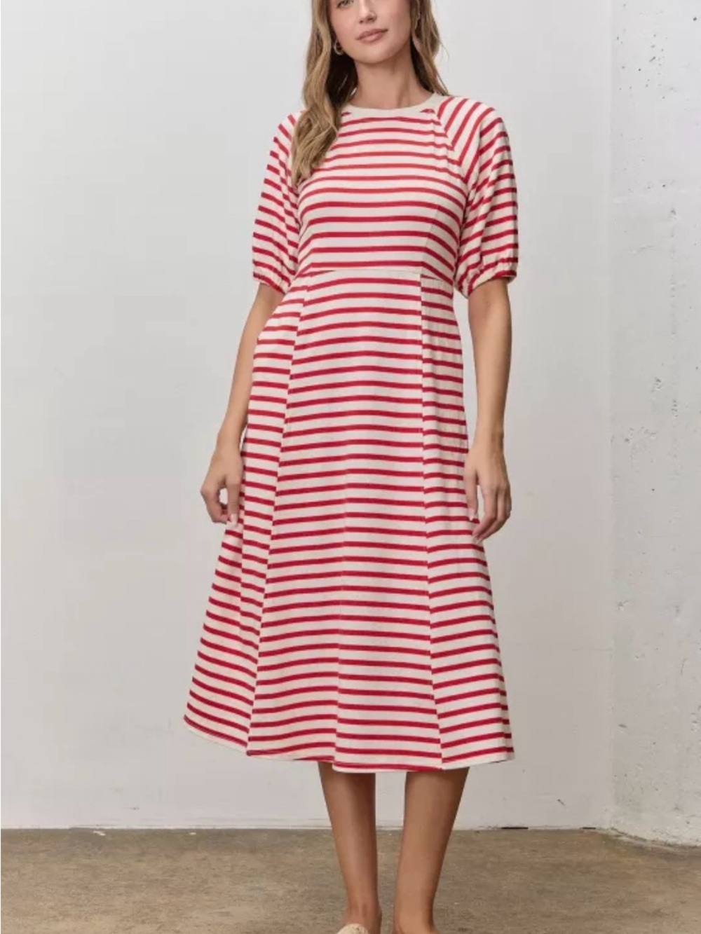 Polagram Red & White Striped Midi Dress
